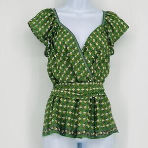 Max Studio Floral Ruffle Blouse in Green and Yellow Size Small